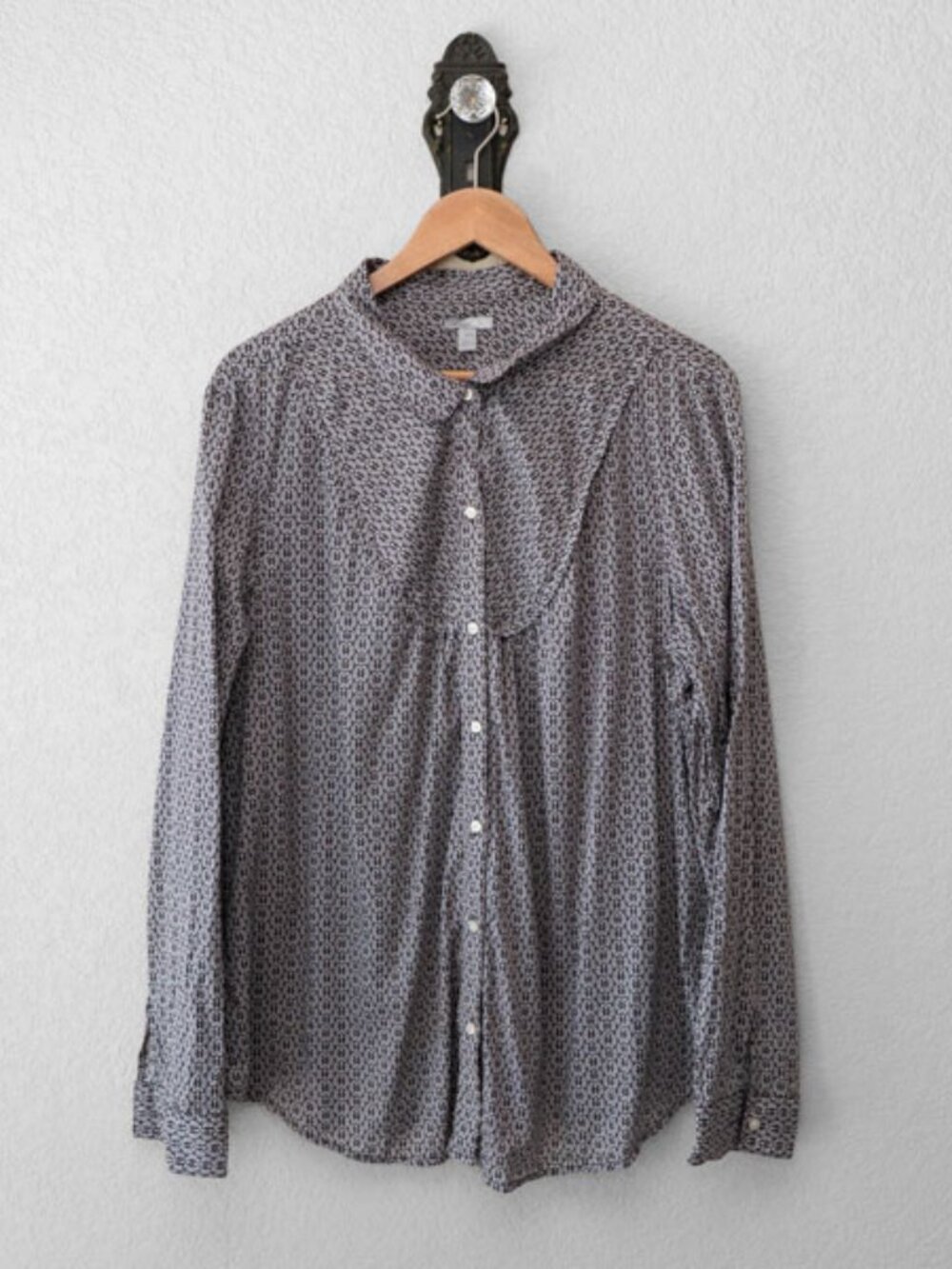 Old Navy Floral Print Blouse Womens XXL Brown Bib Front Button Up Cotton Boho